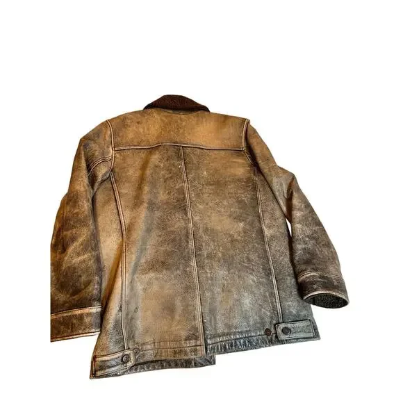 Vintage GAP Distressed Leather Sherpa Lined Trucker Jacket Rugged Oversized